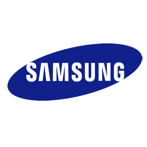 Samsung Logo. Blauer, Ovaler und schiefer Hintergrund mit Schriftzug "SAMSUNG" .