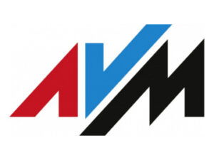 EDV-Leeb Partner. Firmen Logo AVM. Rotes , Blaues V und Schwarzes M.