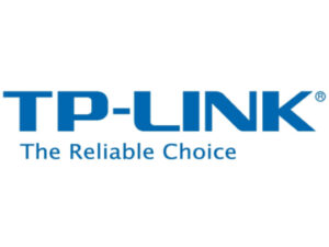 Logo der Firma TP Link. Blaue Schrift : TP-Link, The Reliable Choice
